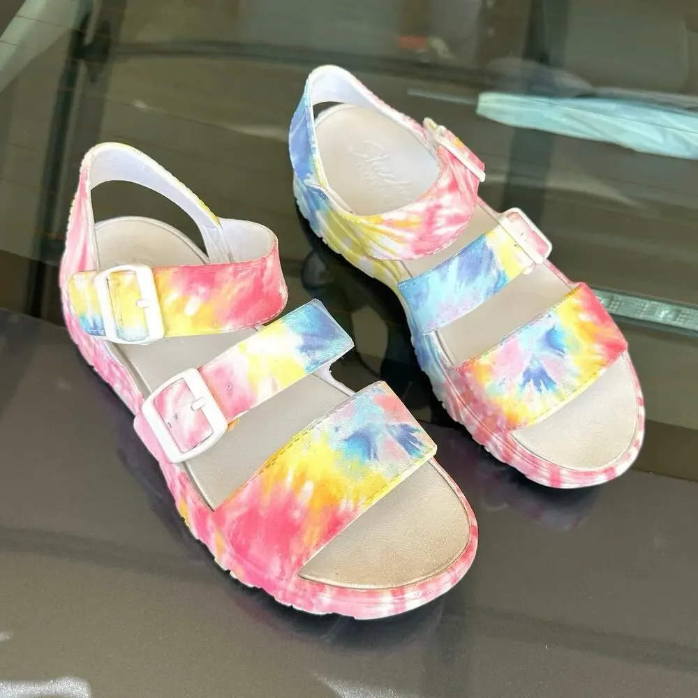 Skechers Women's Cali‎ Gear D'Lite 2.0 Molded 3-Strap Luxe Foam Sandals Size 10